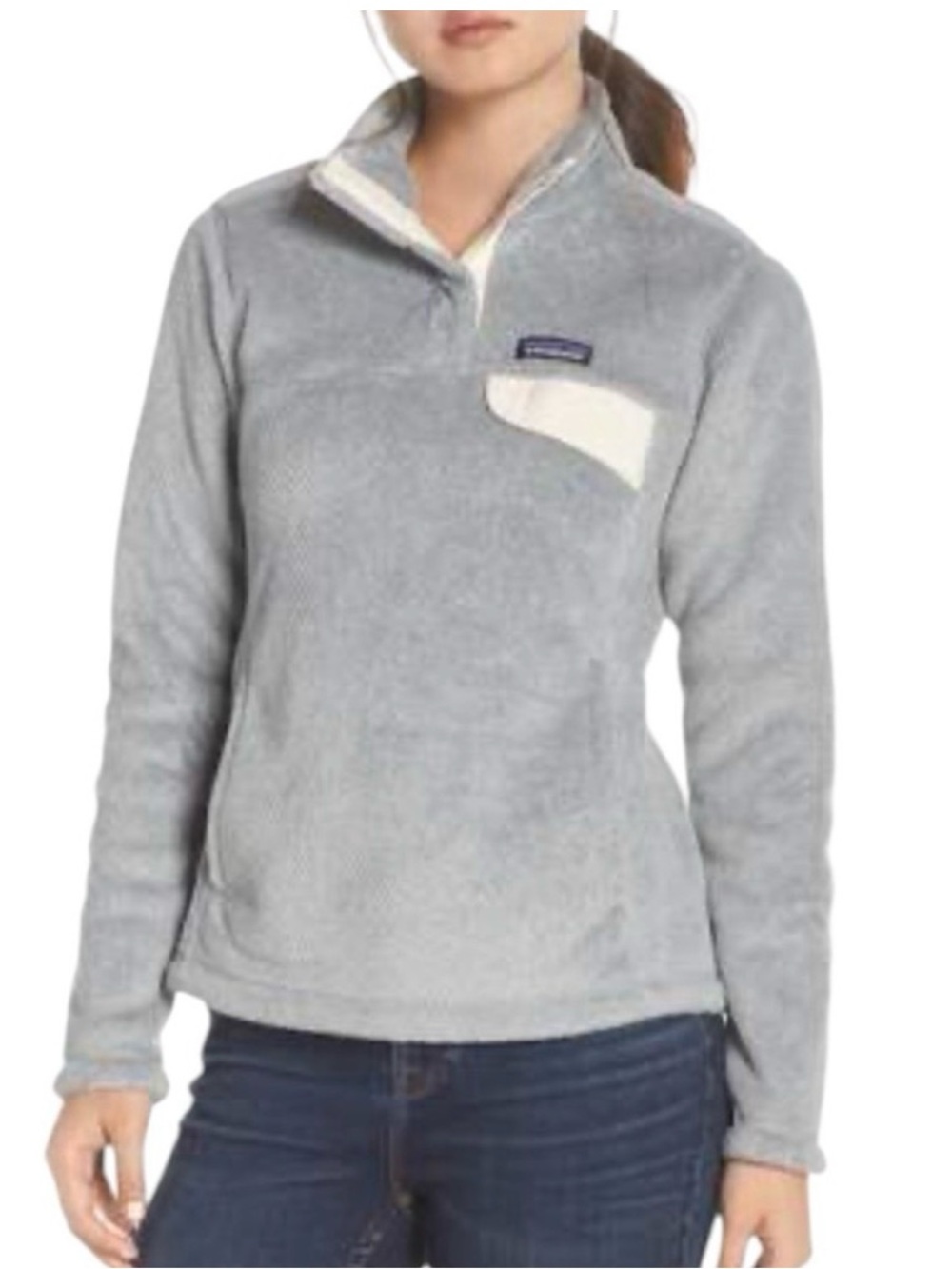 Patagonia Re-Tool Snap-T Light Gray Fleece Pullover with Cream Pocket Trim